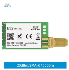 E32-900T20D -V8; 868MHz LoRa Modül , SX1276, 20dBm, 5km, UART, DIP